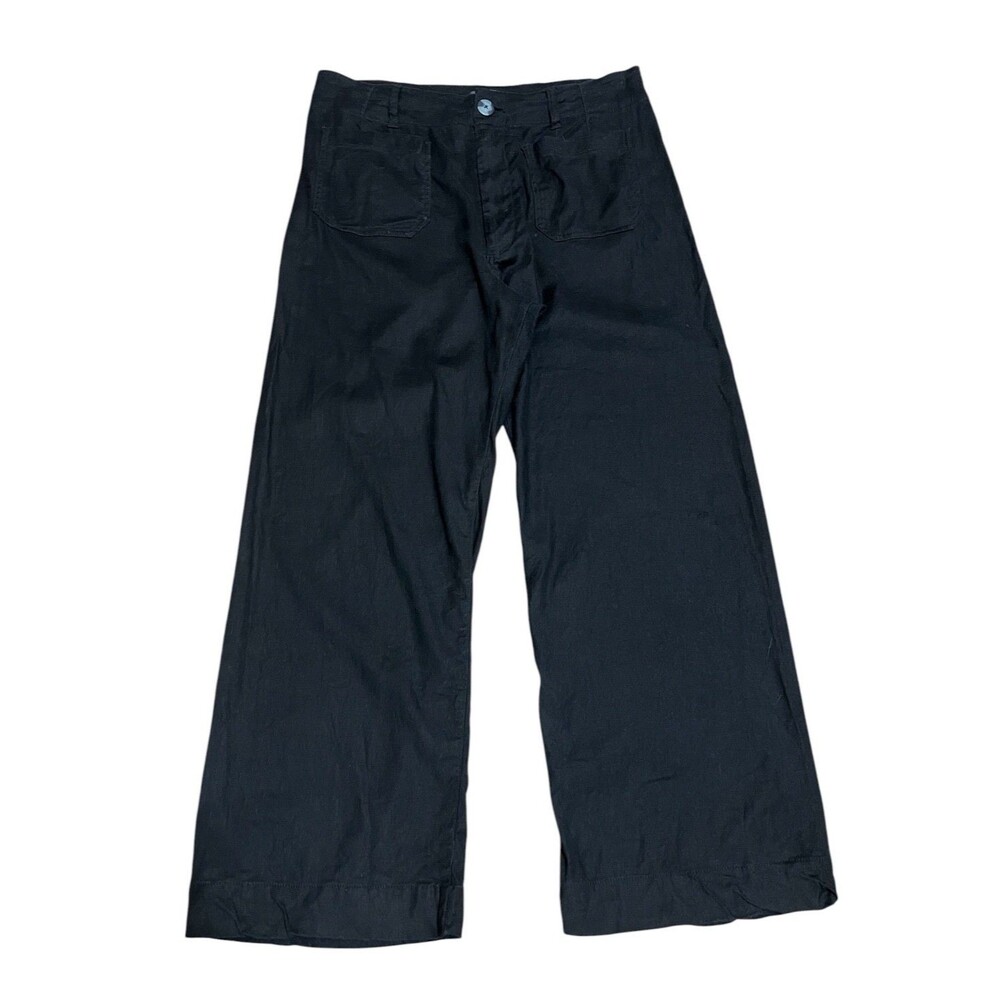 MAEVE Anthropologie The Colette Wide-Leg Crop Pants Linen Blend Black 32T (34) - Picture 3 of 7